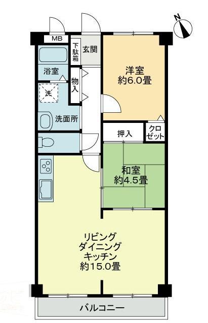 フィネス香西(2LDK/2階)の間取り写真