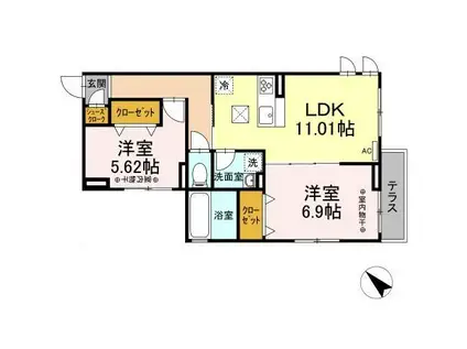 サンビスタ アイランド(2LDK/1階)の間取り写真