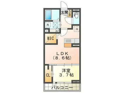 ディーシャンブル浜田(1LDK/2階)の間取り写真
