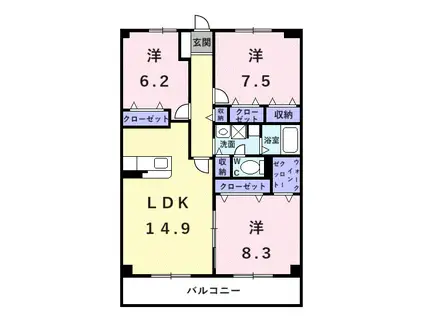 グランパレ(3LDK/4階)の間取り写真