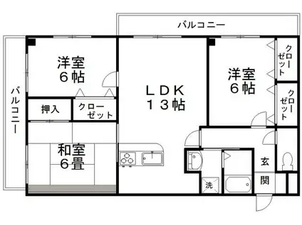 サンヒルズ神島(3LDK/4階)の間取り写真