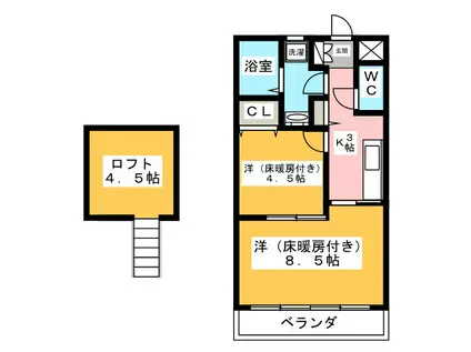 ツリーハイツB棟(1LDK/1階)の間取り写真