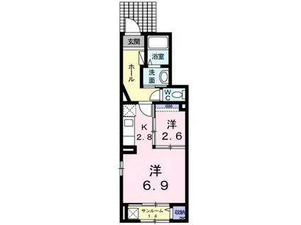 ビサイド ミツ(ワンルーム/1階)の間取り写真