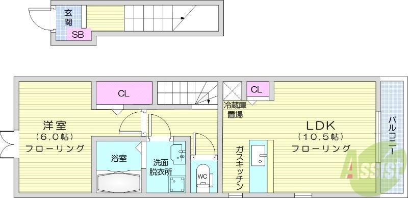 ヒルズODAIRA(1LDK/2階)の間取り写真