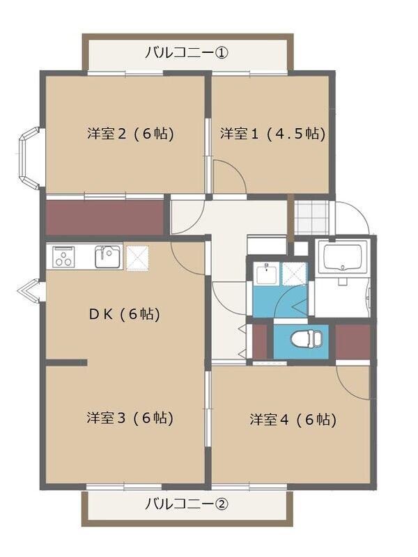 サンビレッジ熊本 B B(4DK/1階)の間取り写真