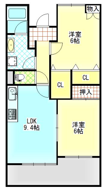 中央ハイツ海老塚(2LDK/2階)の間取り写真