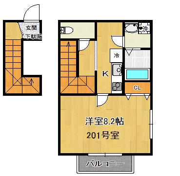 ルーナ葉山(1K/2階)の間取り写真