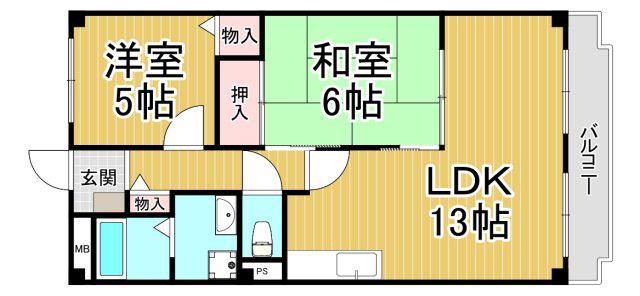 ラヴィール若宮(2LDK/4階)の間取り写真