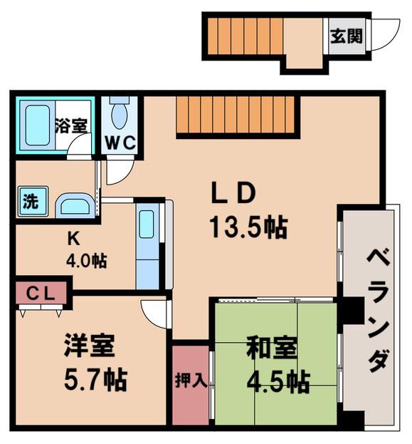 バンブーコートI番館(2LDK/2階)の間取り写真