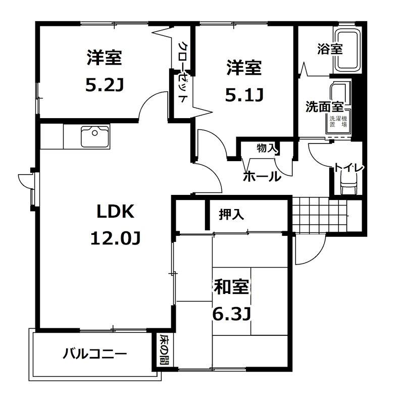 正神の杜ハイツA棟(3LDK/2階)の間取り写真