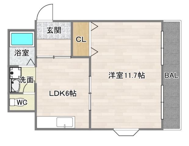JR阪和線 我孫子町駅 徒歩5分 5階建 築34年(1LDK/3階)の間取り写真