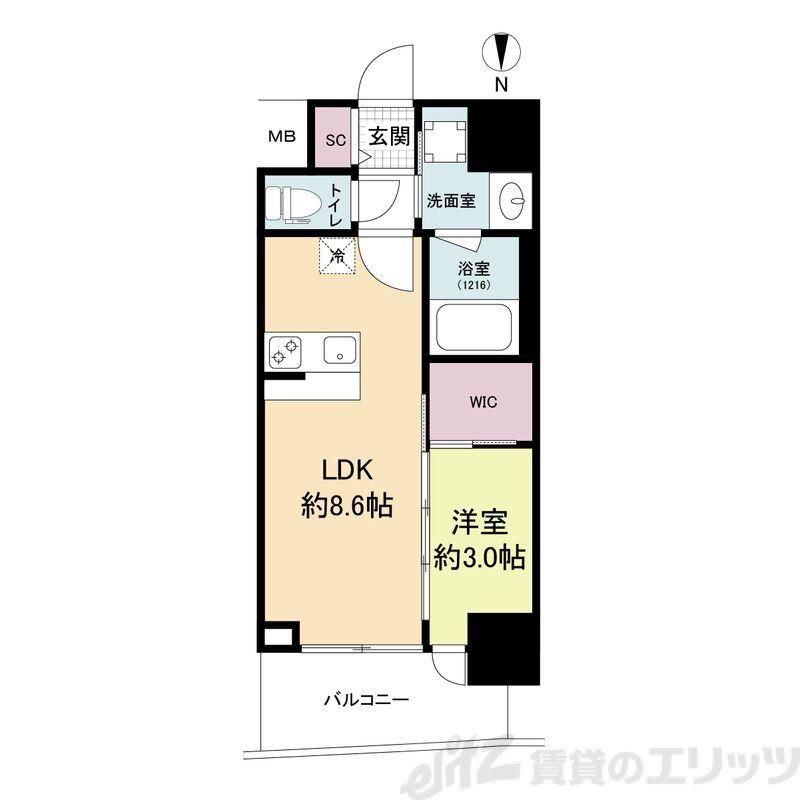 セレニテ江坂グランデ(1LDK/15階)の間取り写真