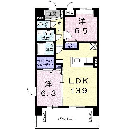 天瀬ハイマート(2LDK/7階)の間取り写真