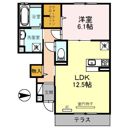 セジュール上之島町 B棟(1LDK/1階)の間取り写真