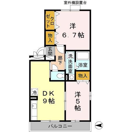 エスポワールKII(2DK/2階)の間取り写真