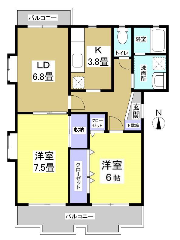 エクセレント(2LDK/1階)の間取り写真