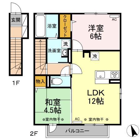 北野翠亭/エアリクス北野翠亭II(2LDK/2階)の間取り写真