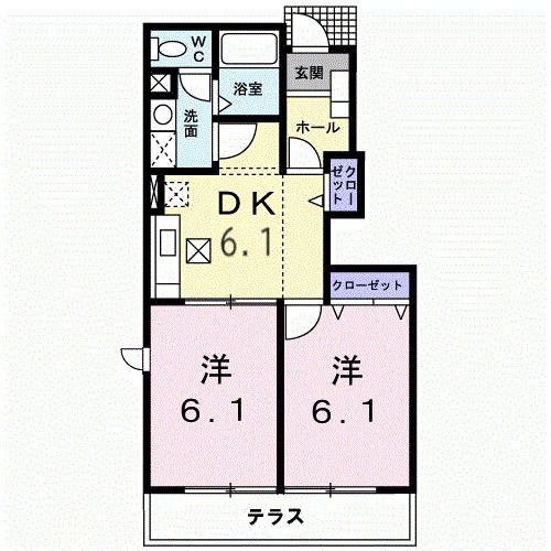 サイモンSEVEN B棟(2DK/1階)の間取り写真