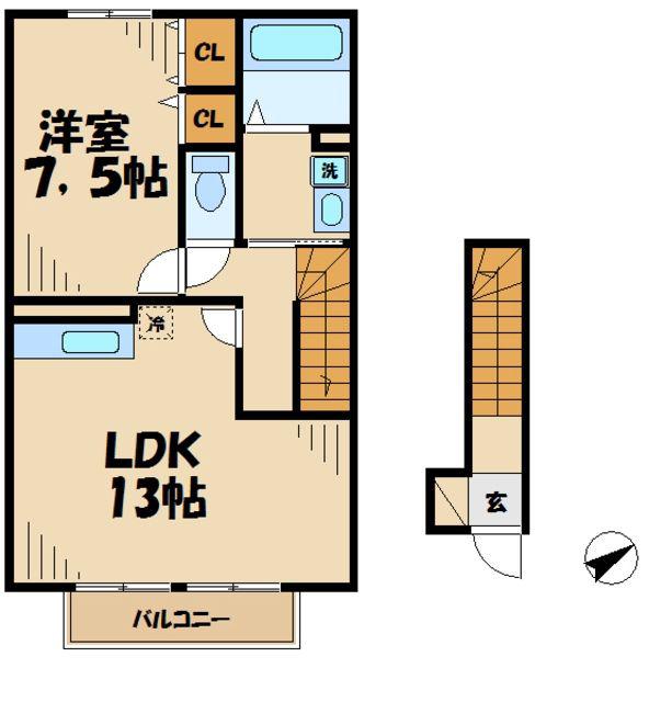 リバレイン(1LDK/2階)の間取り写真