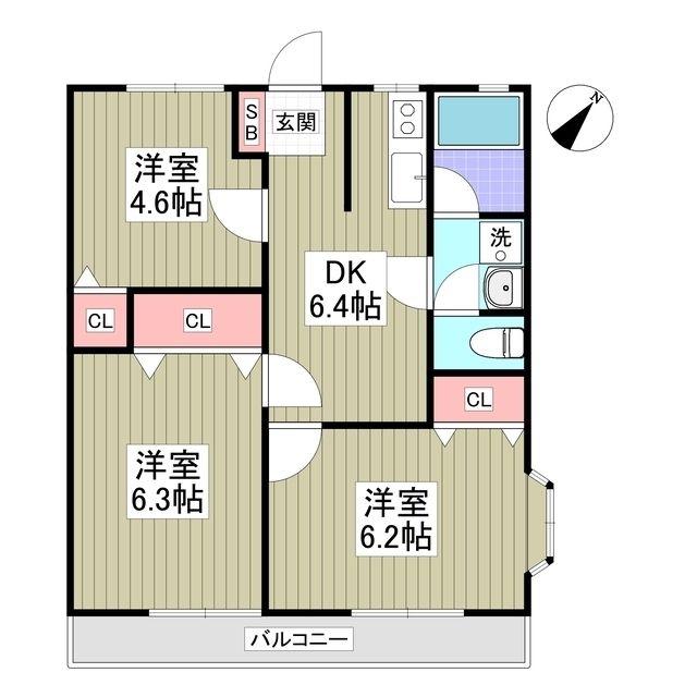 西門前パナハイツ(3DK/1階)の間取り写真