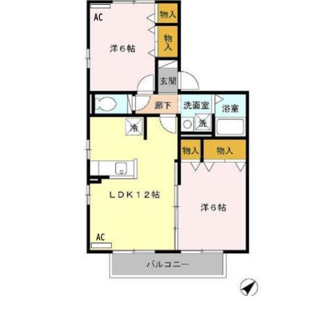 コスモガーデンB棟(2LDK/2階)の間取り写真