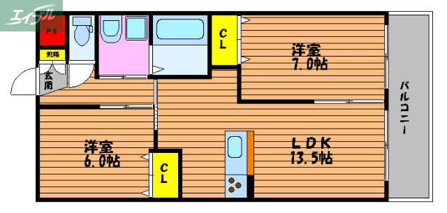 シエル ブルー(2LDK/3階)の間取り写真