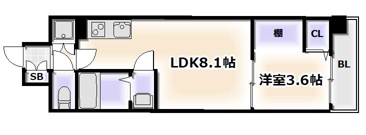 アーバネックス難波ウエスト(1LDK/4階)の間取り写真