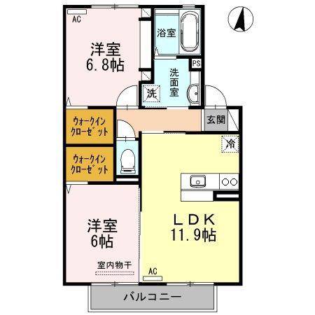 ハルブラッサム富の原 B棟(2LDK/2階)の間取り写真