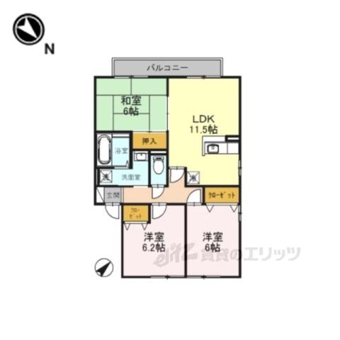 セジュール嘉平 E棟(3LDK/2階)の間取り写真