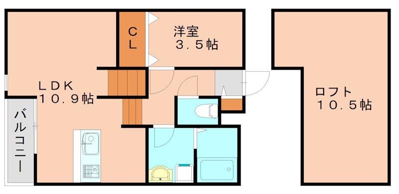 SORRISO CIELO AZUL(1LDK/2階)の間取り写真