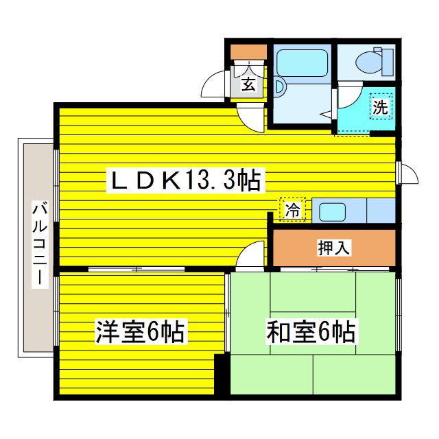 サンシャイン(2LDK/2階)の間取り写真