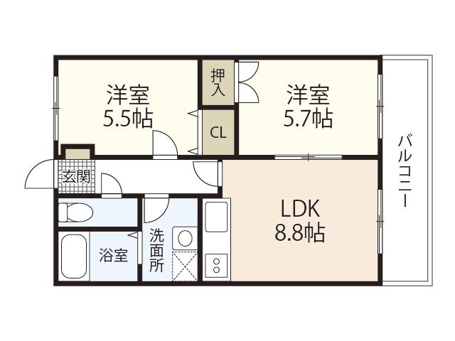 JRBハイツ室積(2LDK/1階)の間取り写真