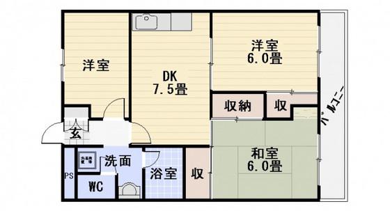 和光銀山レジデンス(3DK/4階)の間取り写真