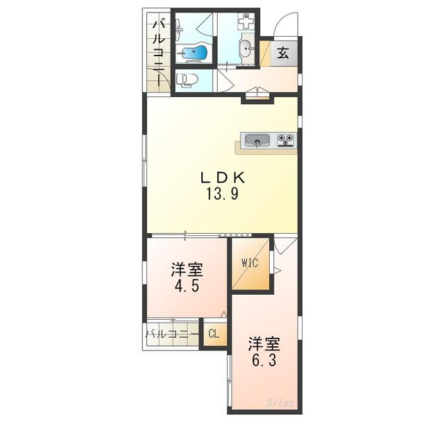 ステディ帝塚山(2LDK/2階)の間取り写真