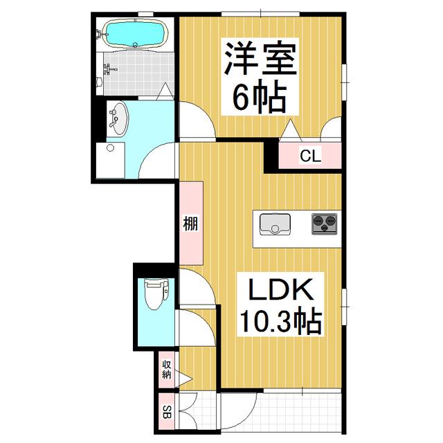 ヴィア内堀A(1LDK/1階)の間取り写真