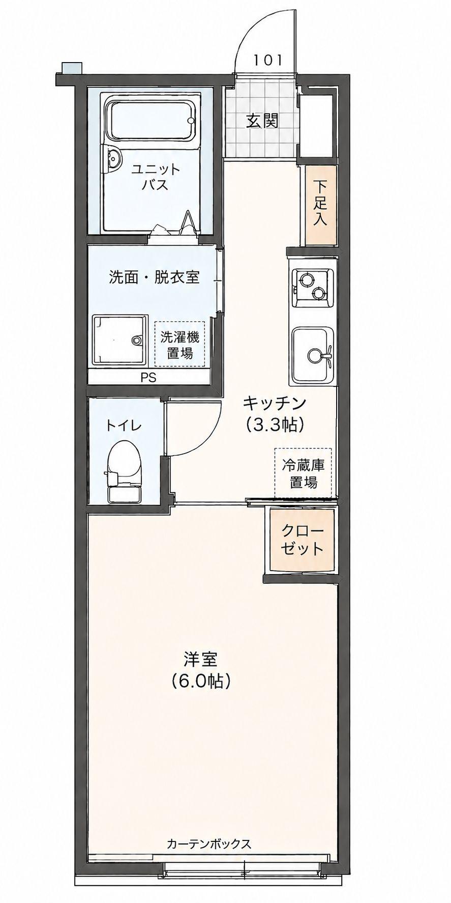 THE TERRACE多々良101(1K/1階)の間取り写真