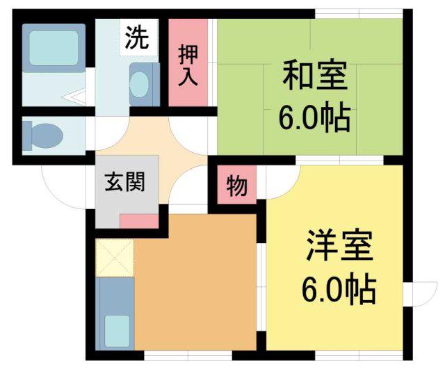クレアトールB(1LDK/2階)の間取り写真