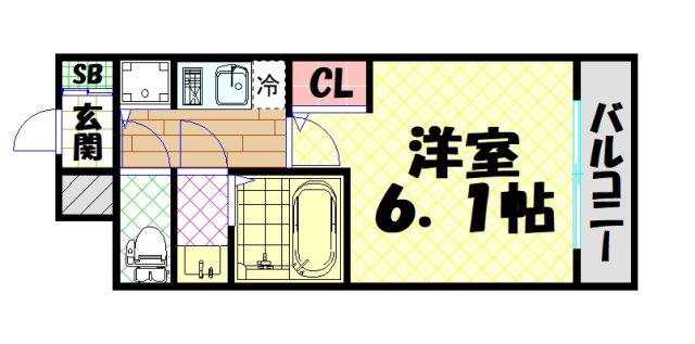 プレサンスOSAKA DOMECITYワンダー(1K/9階)の間取り写真