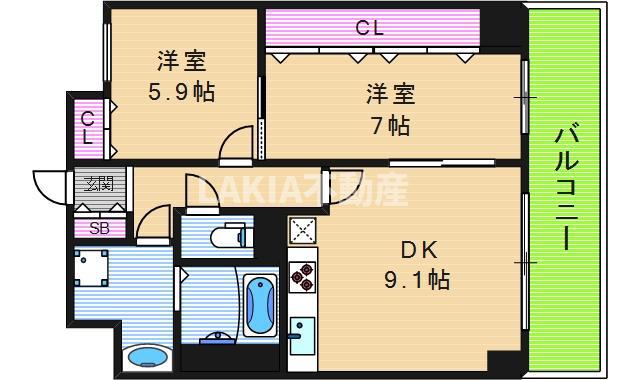 グランデュール林寺(2DK/5階)の間取り写真