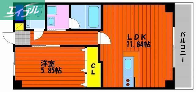 ハートフル大元駅前(1LDK/4階)の間取り写真
