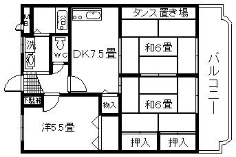 ユーマンハイツ(3DK/1階)の間取り写真