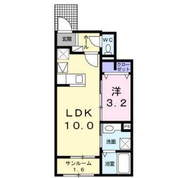 エールデヴュ IV(1LDK/1階)の間取り写真