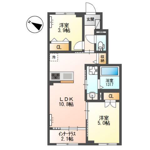 ローザ フェリーチェ(2LDK/1階)の間取り写真