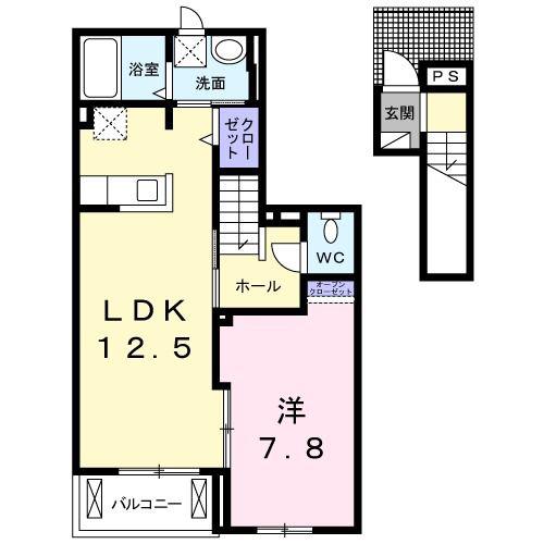 熊本市電上熊本線 段山町駅 徒歩6分 3階建 築12年(1LDK/2階)の間取り写真