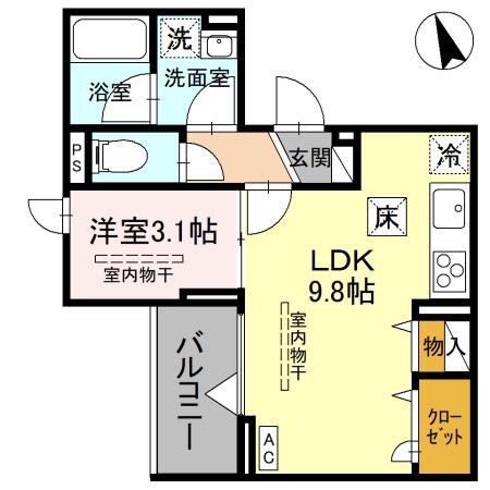 TORISIAS三峯(1LDK/1階)の間取り写真