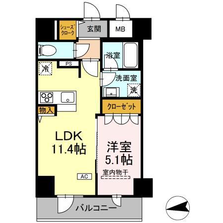 IS二十人町(1LDK/7階)の間取り写真