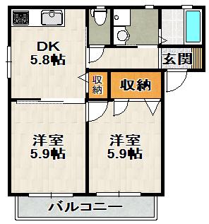 シャーメゾン逆瀬川A棟(2DK/1階)の間取り写真