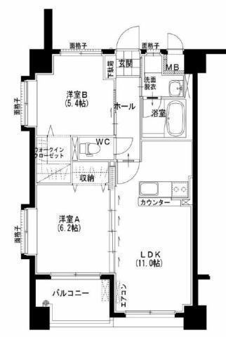 ハーモニー清水(2LDK/6階)の間取り写真