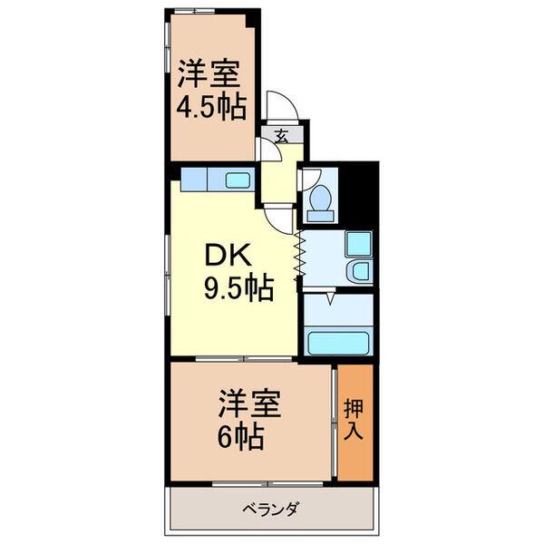 田中コーポラス(2LDK/4階)の間取り写真