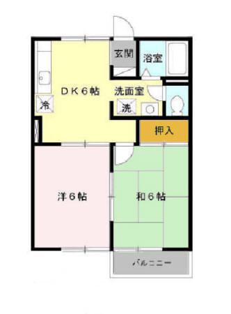 シェリールアタゴ(2DK/2階)の間取り写真